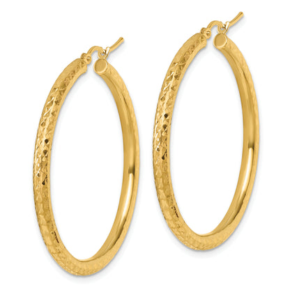 10K Yellow Gold Diamond Cut 3mm Round Hoop Earrings