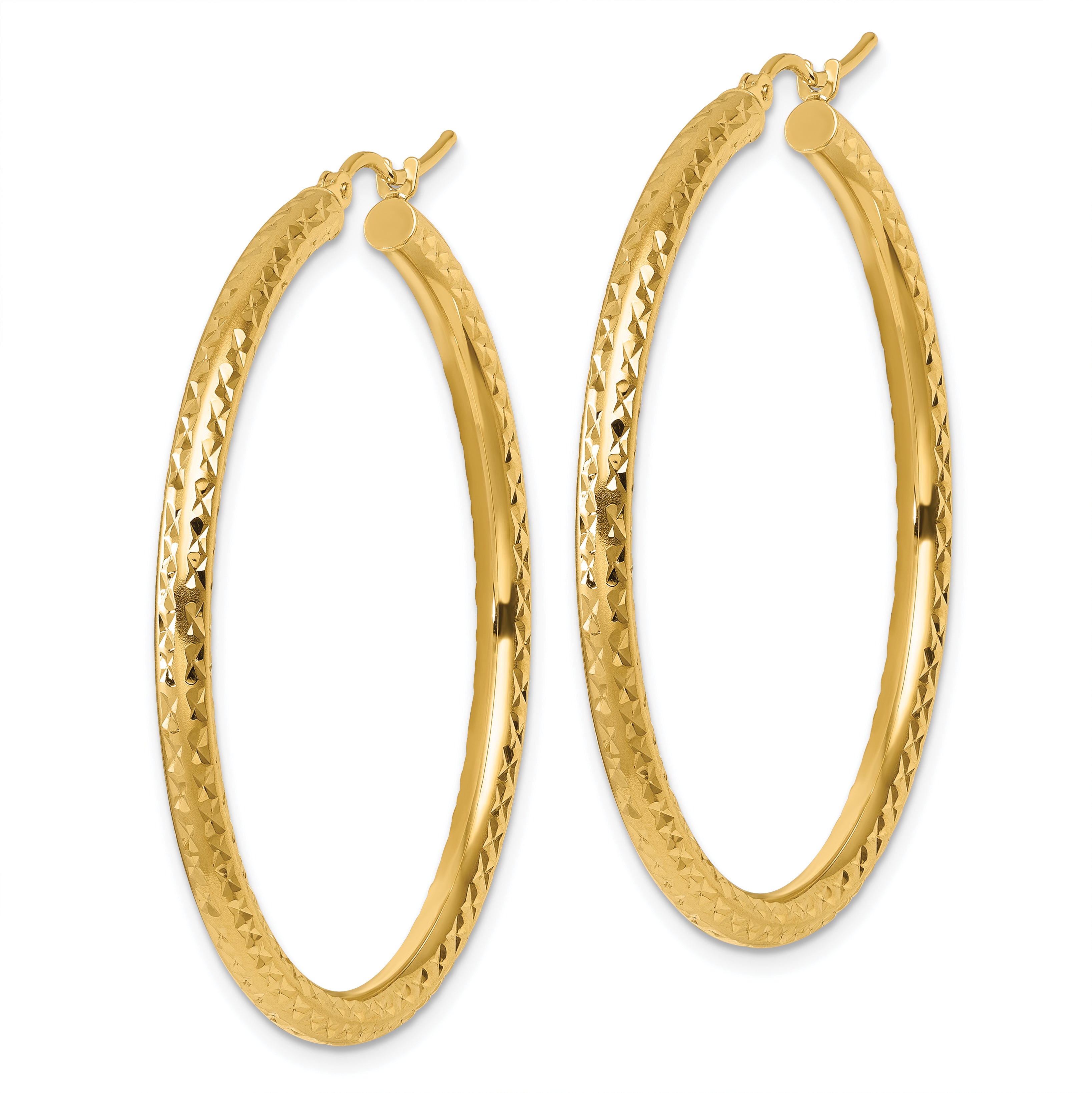 10K Yellow Gold Diamond Cut 3mm Round Hoop Earrings