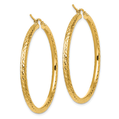10K Yellow Gold Diamond Cut 3mm Round Hoop Earrings