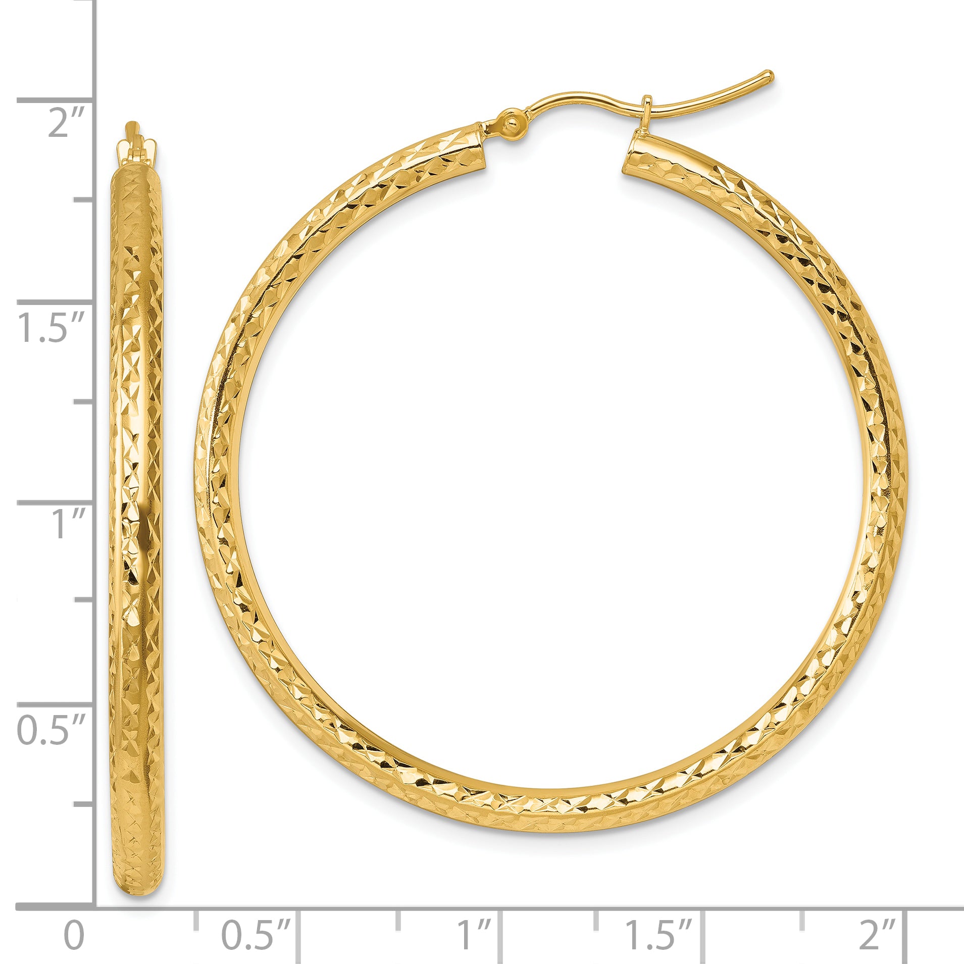 10K Yellow Gold Diamond Cut 3mm Round Hoop Earrings