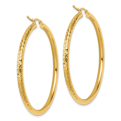 10K Yellow Gold Diamond Cut 3mm Round Hoop Earrings