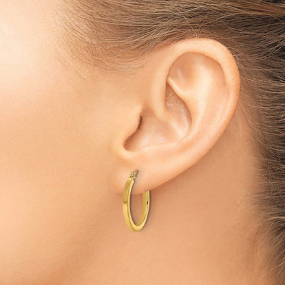 10K Yellow Gold 2mm Square Tube Hoop Earrings