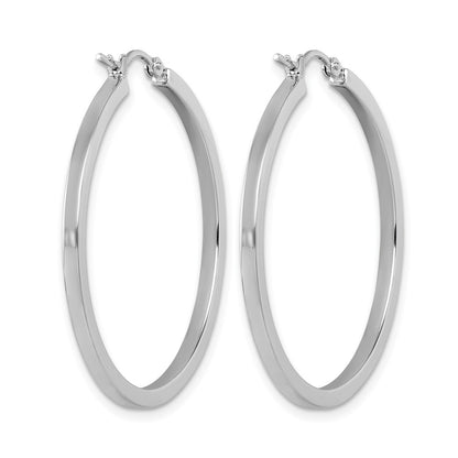 10K White Gold 2mm Square Tube Hoop Earrings