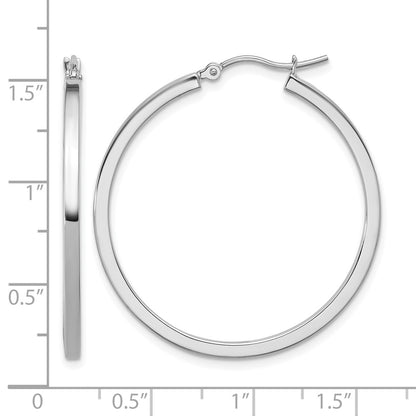 10K White Gold 2mm Square Tube Hoop Earrings