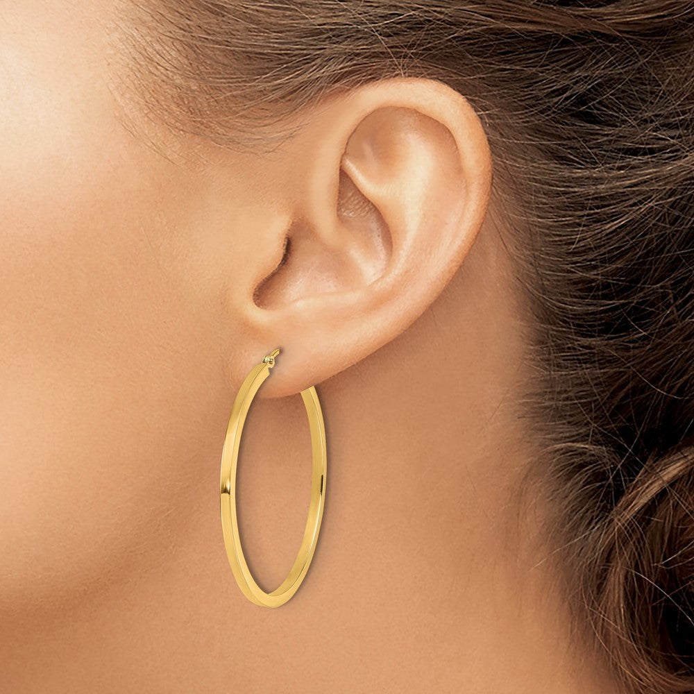 10K Yellow Gold 2mm Square Tube Hoop Earrings