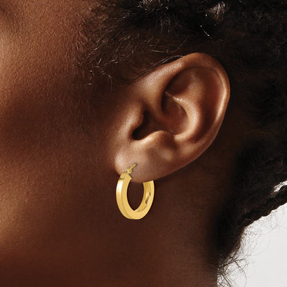 10K Yellow Gold 3mm Polished Square Hoop Earrings