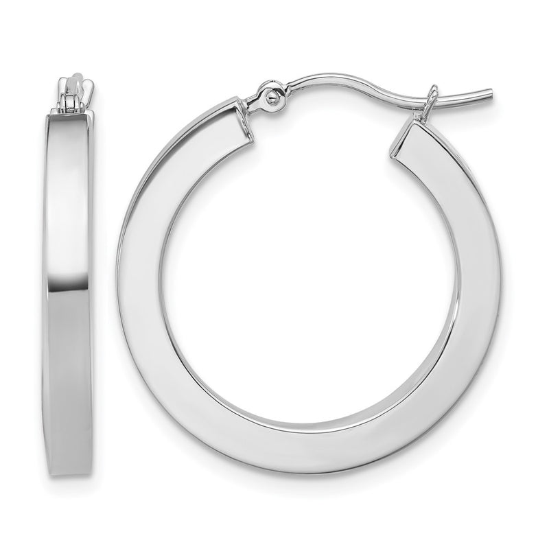 10K White Gold 3mm Polished Square Tube Hoop Earrings
