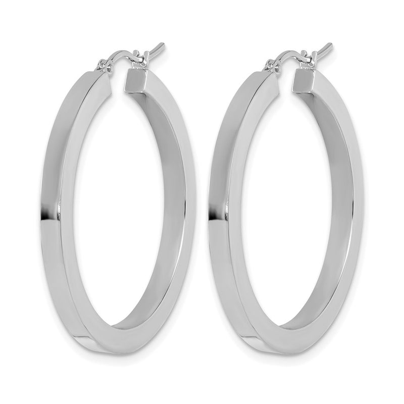 10K White Gold 3mm Polished Square Tube Hoop Earrings
