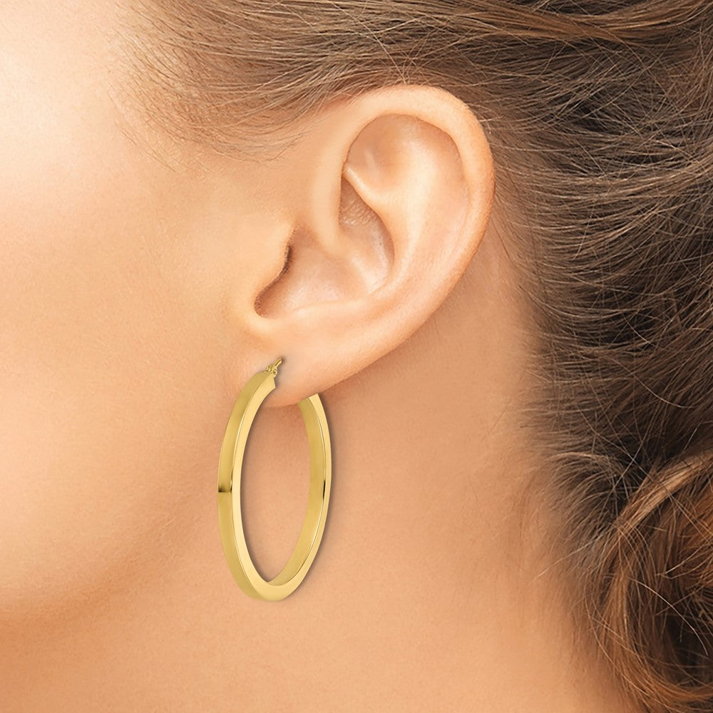 10K Yellow Gold 3mm Polished Square Hoop Earrings