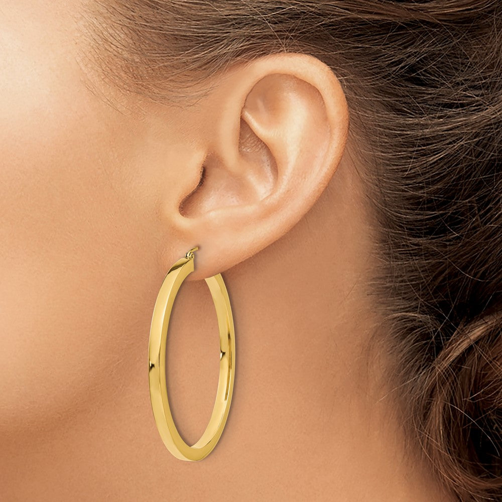 10K Yellow Gold 3mm Polished Square Hoop Earrings
