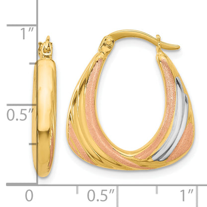 10K Two Tone White Rhodium Polished And Satin Hoop Earrings