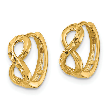 10K Yellow Gold Polished And Diamond Cut Infinity Huggie Hoop Earrings