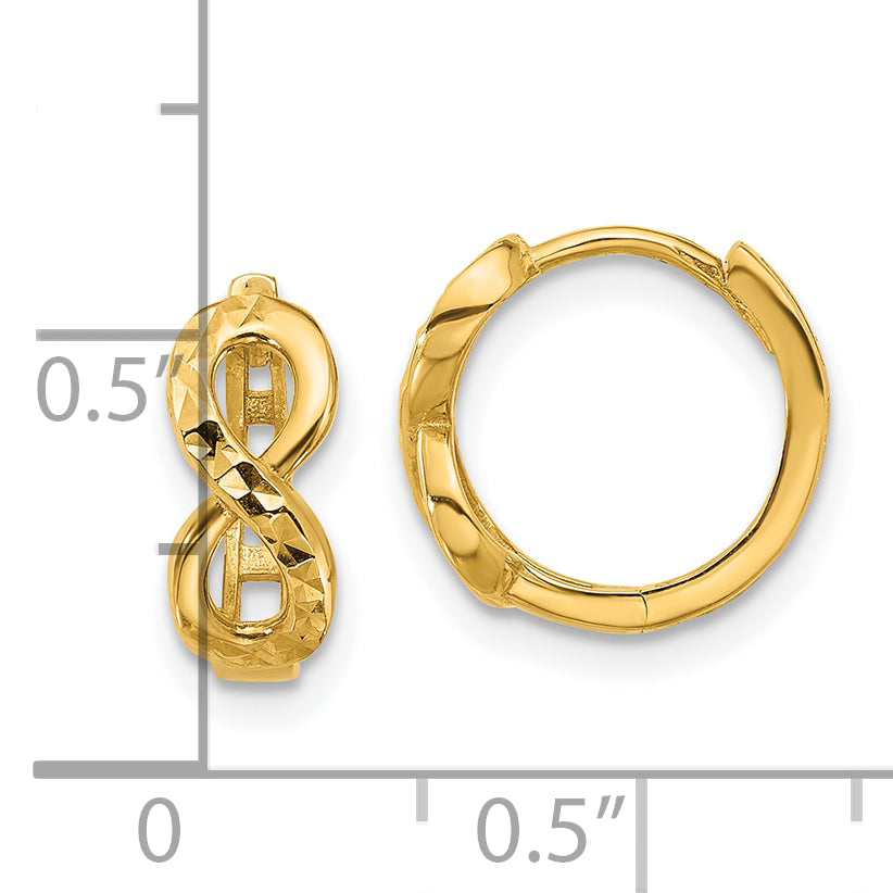10K Yellow Gold Polished And Diamond Cut Infinity Huggie Hoop Earrings