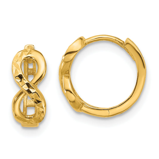 10K Yellow Gold Polished And Diamond Cut Infinity Huggie Hoop Earrings