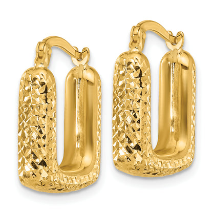 10K Yellow Gold Polished And Diamond Cut Square Hoop Earrings