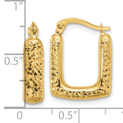 10K Yellow Gold Polished And Diamond Cut Square Hoop Earrings