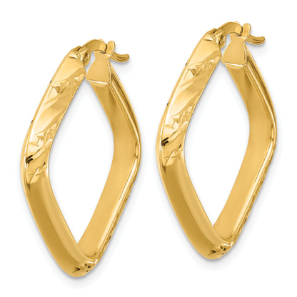 10K Yellow Gold Polished And Diamond Cut Square Hoop Earrings