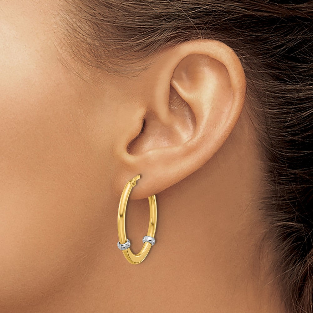 10K Two-Tone Polished Oval Hoop Earrings