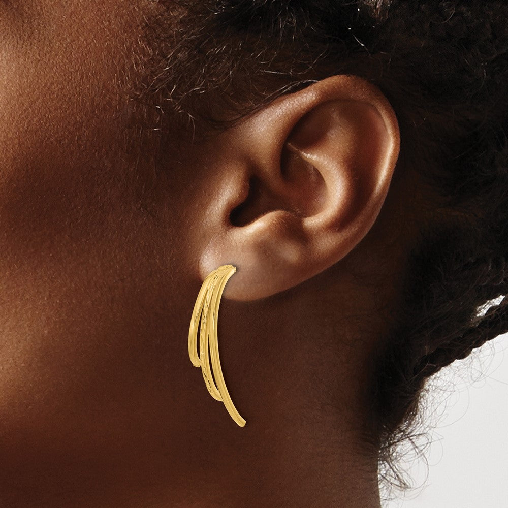 10K Yellow Gold Polished And D/C 3 Row Drop Post Earrings