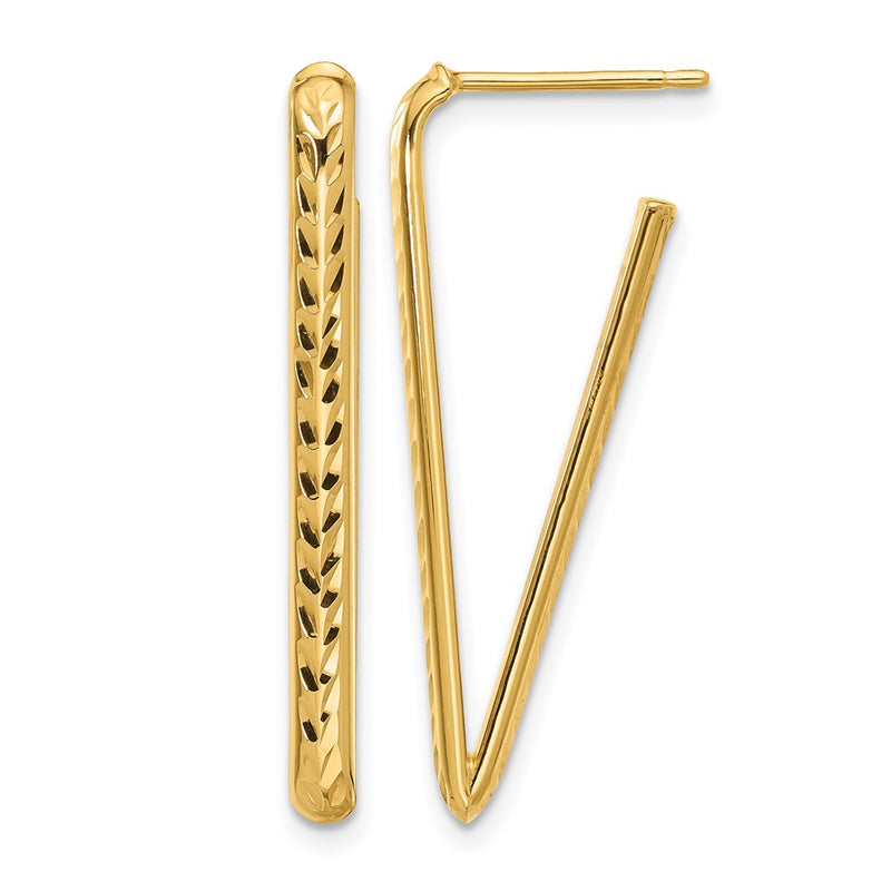 10K Yellow Gold Polished And Diamond Cut Triangle Post Earrings