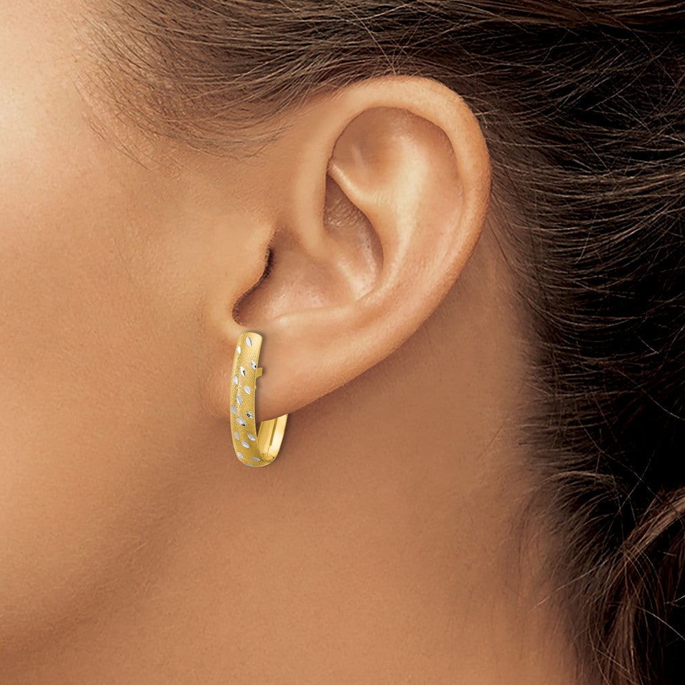 10K Yellow Rhodium Polished/Satin/Diamond Cut Fancy Hoop Earrings
