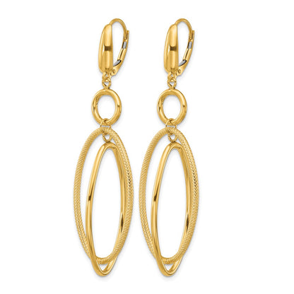 10K Yellow Gold Polished And Textured Oval Dangle Leverback Earrings
