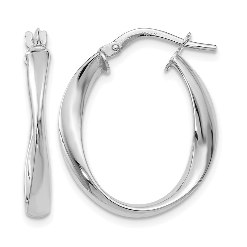 10K Yellow Rhodium With White Plating Polished Hoop Earrings