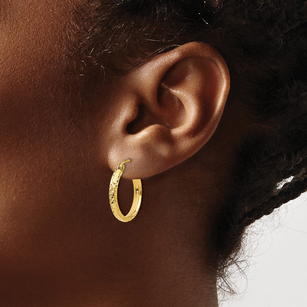 10K Yellow Gold D/C 2.8X18mm Hollow Hoop Earrings