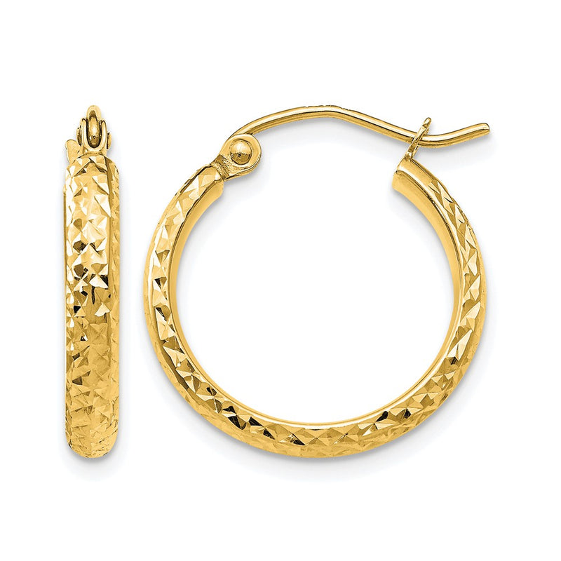 10K Yellow Gold D/C 2.8X18mm Hollow Hoop Earrings