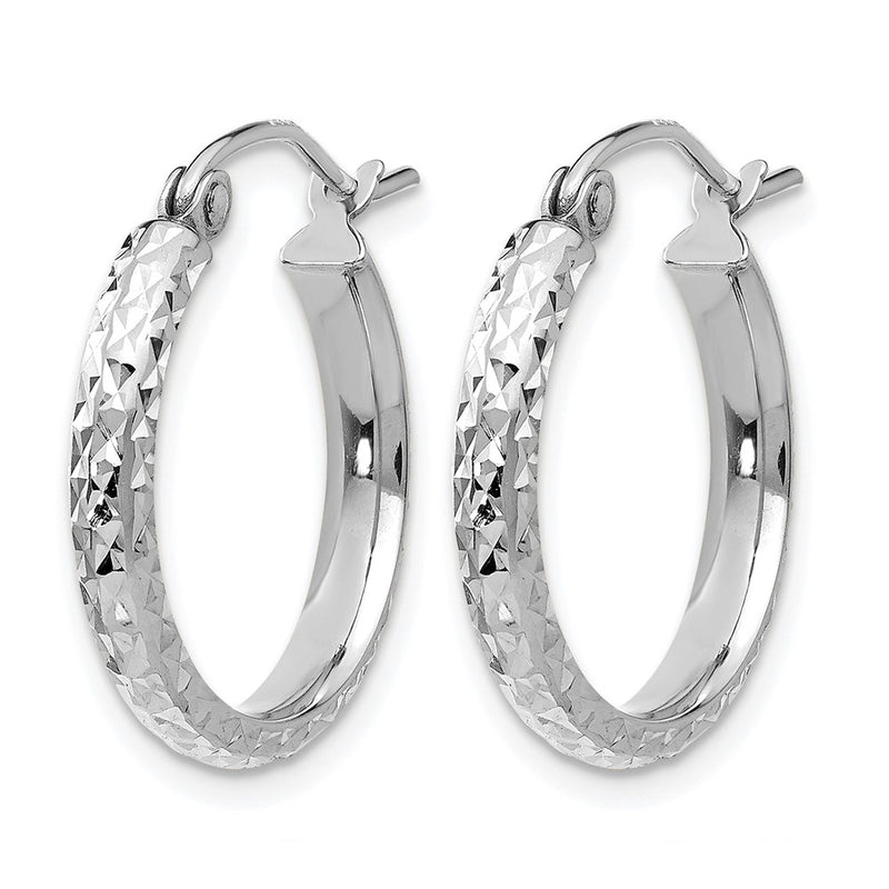 10K White Gold D/C 2.8X18mm Hollow Hoop Earrings