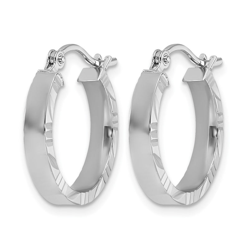 10K White Gold Small 3mm D/C Edge Polished Hoop Earrings