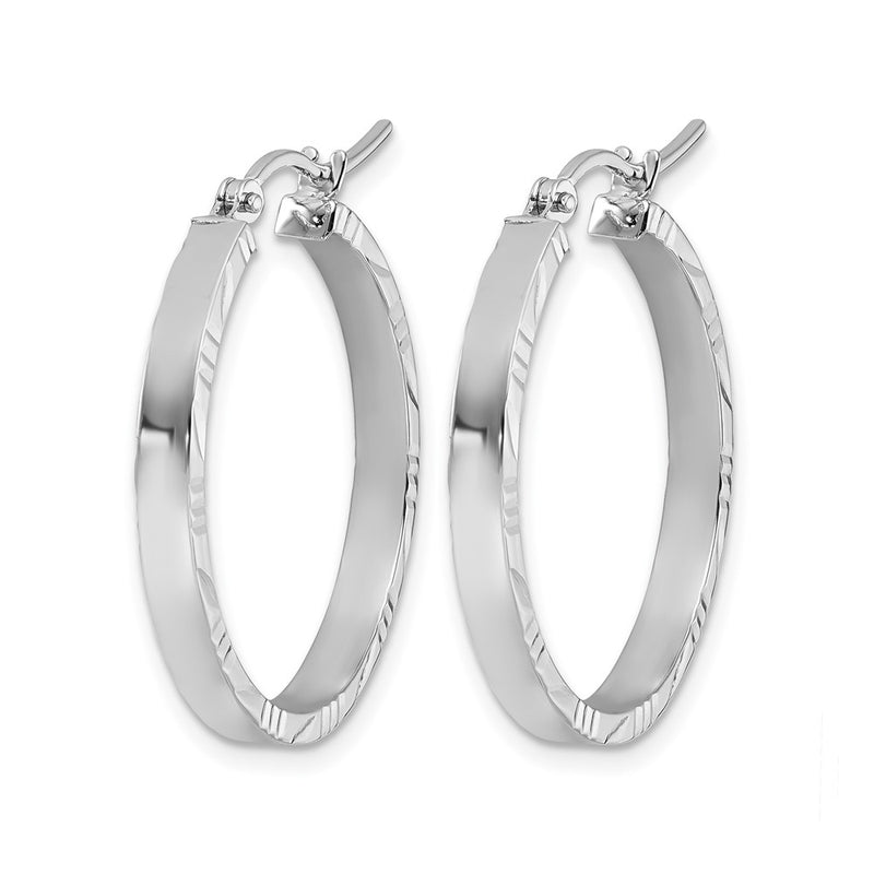 10K White Gold D/C Edge Medium 3mm Polish Hoop Earrings