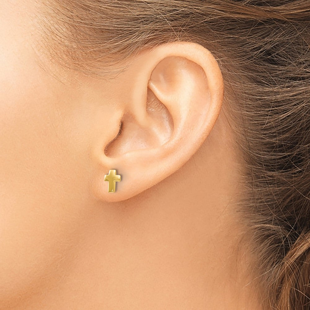 10K Yellow Gold Polished Cross Post Earrings