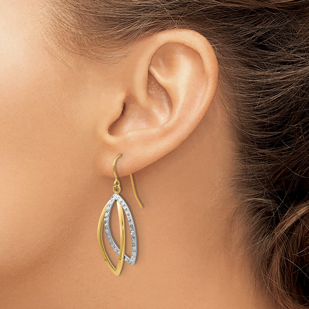 10K Two Tone Polished / Textured Shepherd Hook Earrings