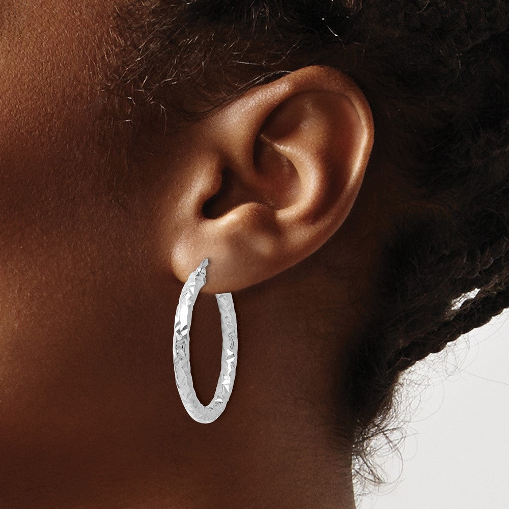 10K White Gold Foreverlite Polished And Textured Earrings