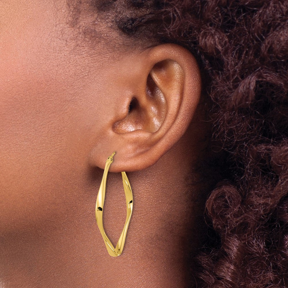 10K Yellow Gold Polished Twisted Square Hoop Earrings