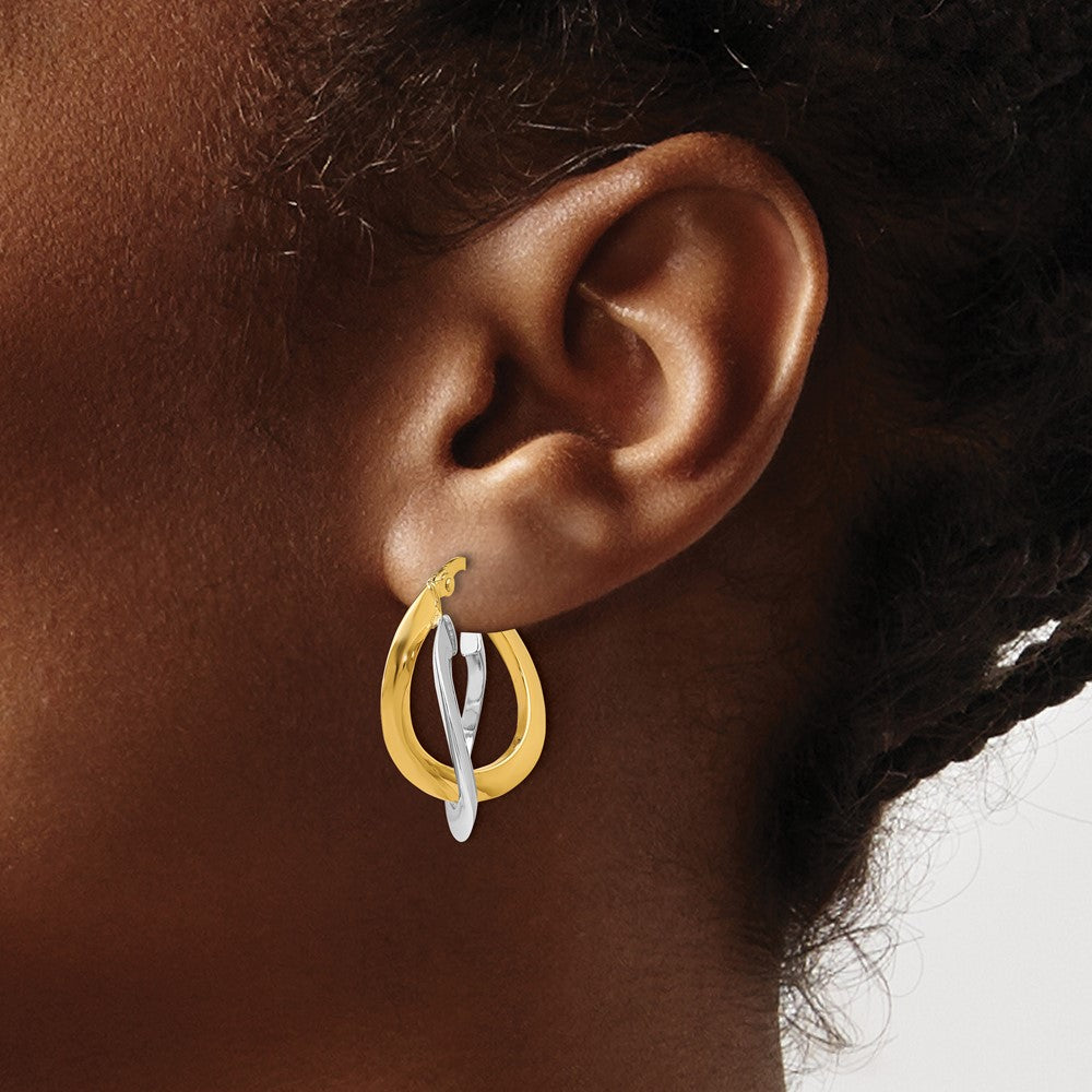 10K Two Tone Polished Twisted Double Hoop Earrings