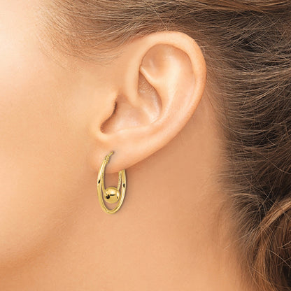 10K Yellow Gold Polished Textured W/ 6mm Ball Hoop Earrings