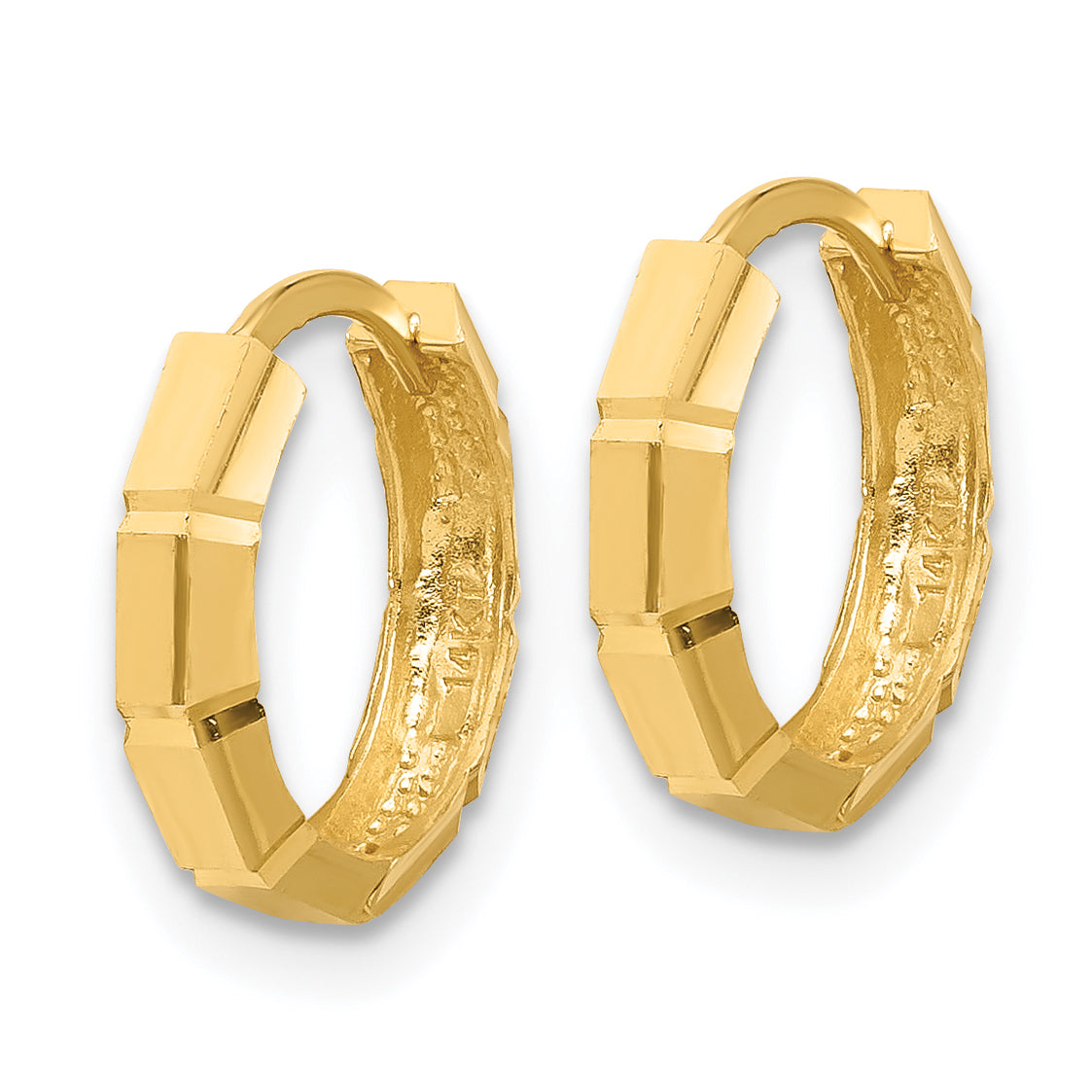 10K Yellow Gold Polished And Diamond Cut Huggie Hoop Earrings