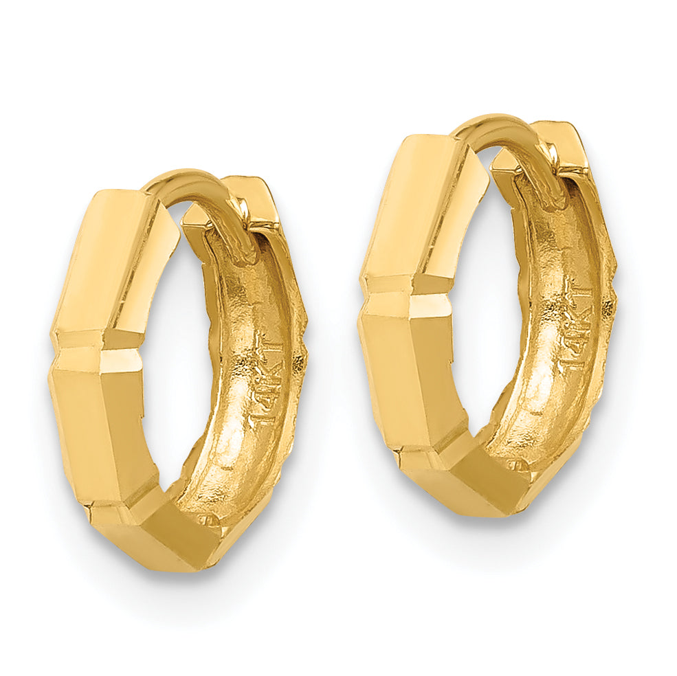 10K Yellow Gold Polished And Diamond Cut Huggie Hoop Earrings