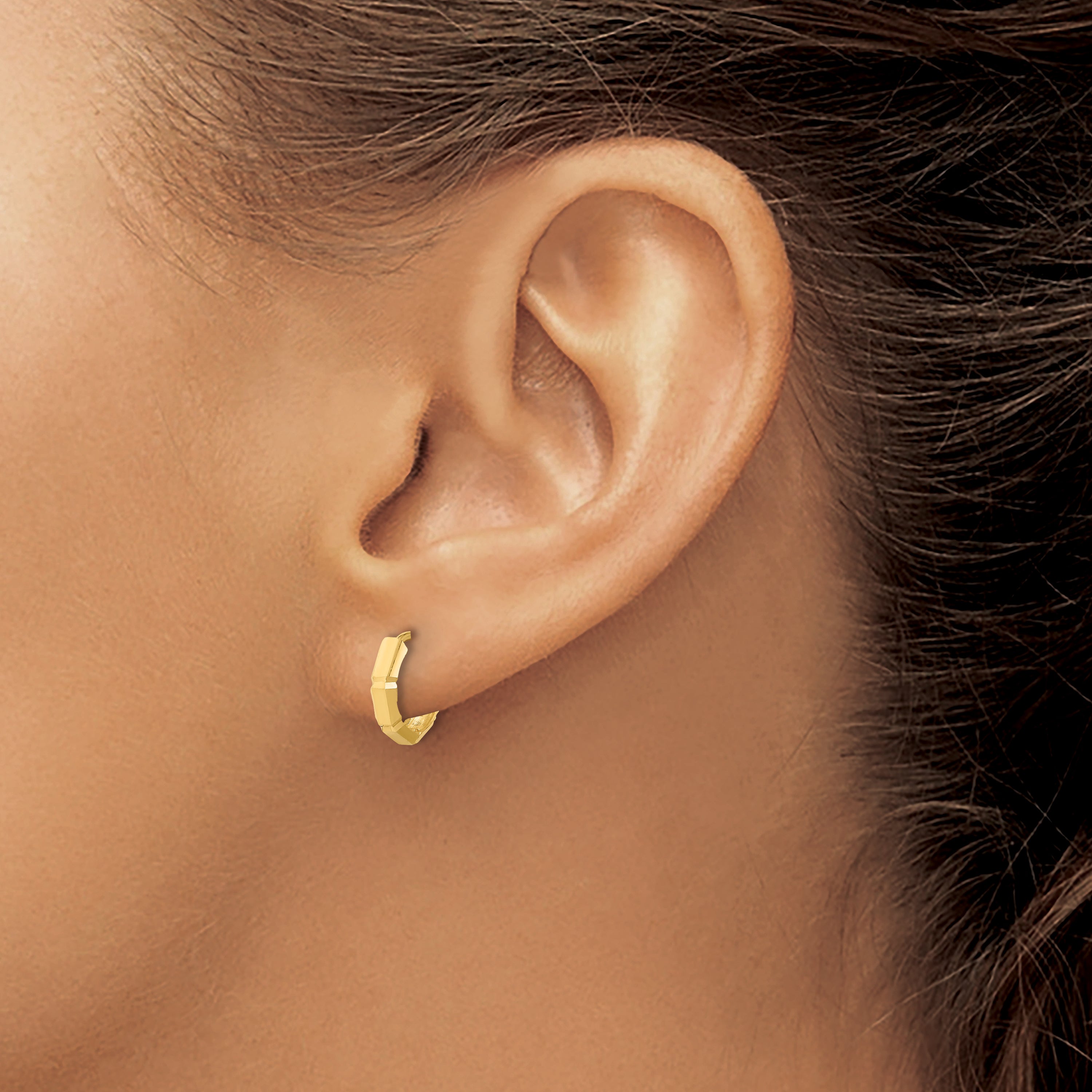 10K Yellow Gold Polished And Diamond Cut Huggie Hoop Earrings