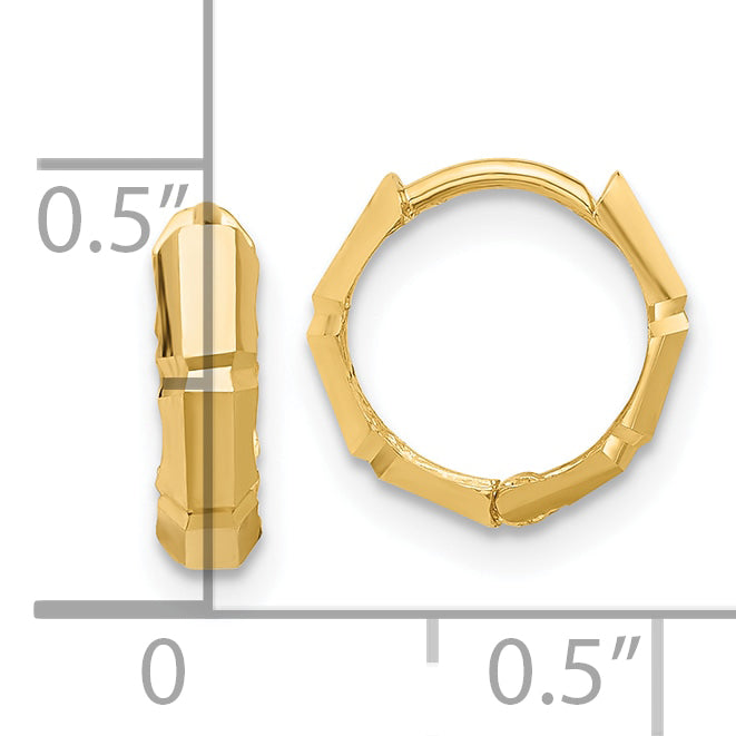 10K Yellow Gold Polished And Diamond Cut Huggie Hoop Earrings