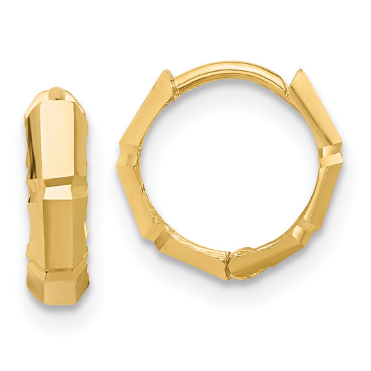 10K Yellow Gold Polished And Diamond Cut Huggie Hoop Earrings