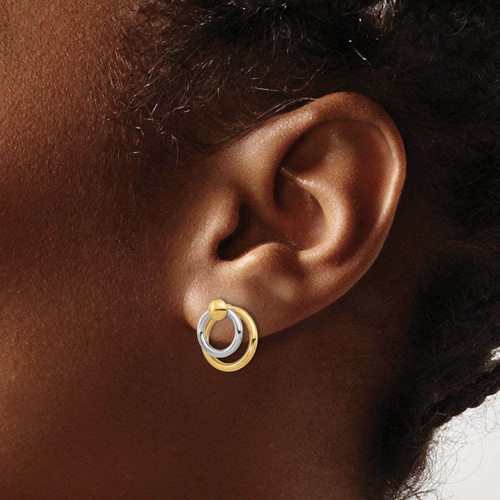 10K Two Tone Polished Post Dangle Earrings