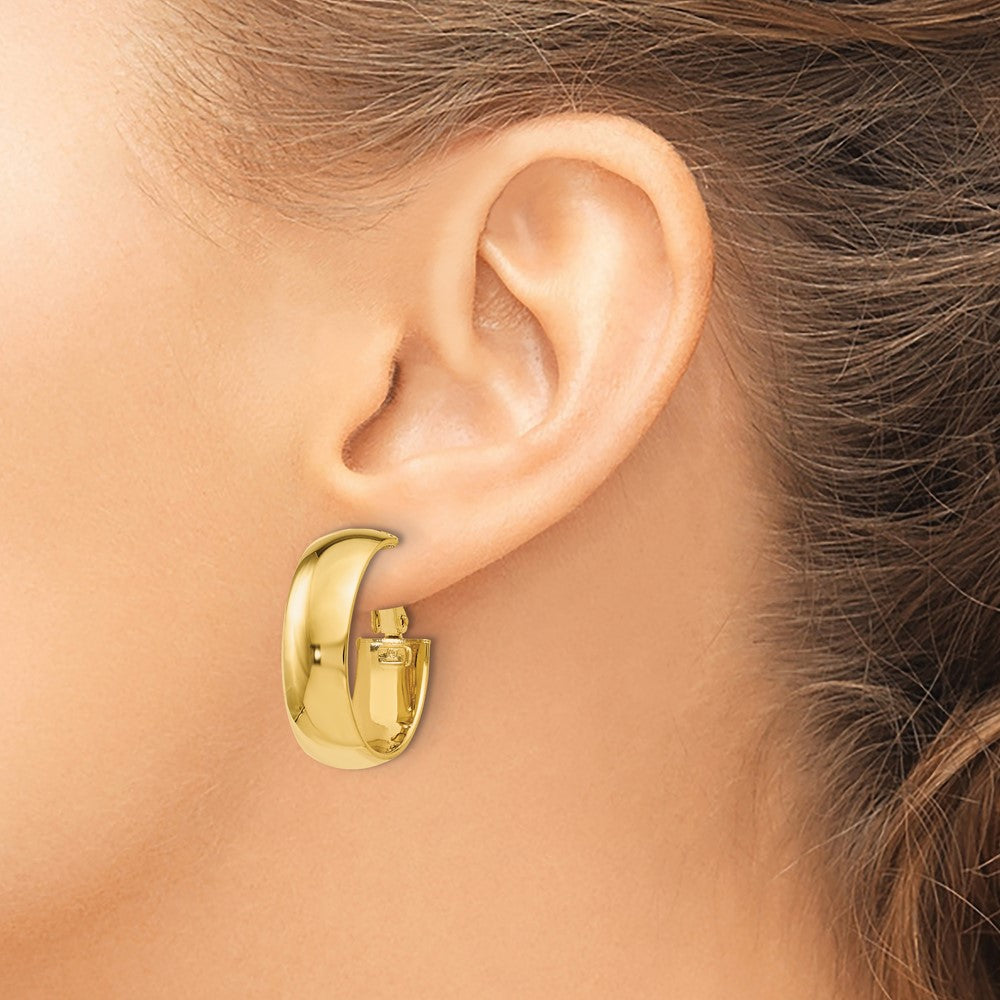10K Yellow Gold Polished Omega Back Hoop Earrings