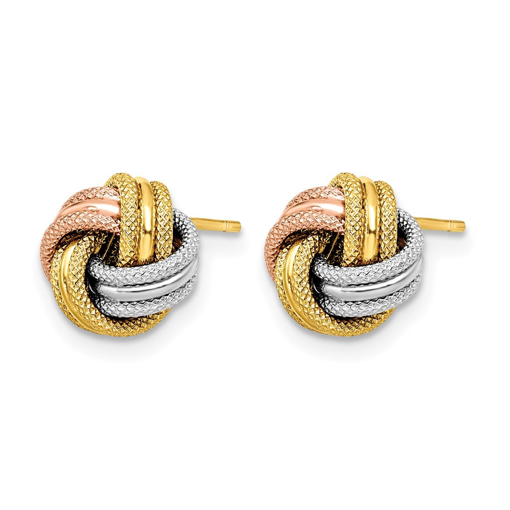 10K Yellow Rhodium White And Rose Knot Polished D/C Post Earrings
