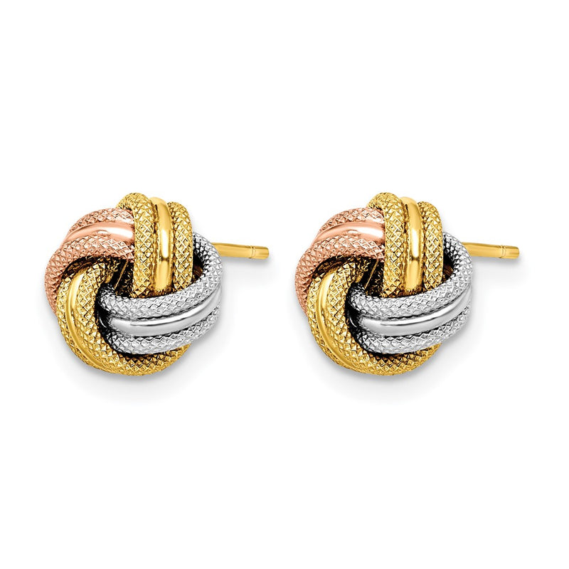 10K Yellow Rhodium White And Rose Knot Polished D/C Post Earrings