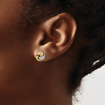10K Yellow Rhodium White And Rose Knot Polished D/C Post Earrings