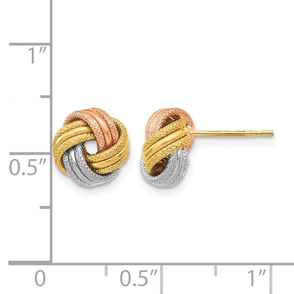 10K Yellow Rhodium White And Rose Knot Polished D/C Post Earrings