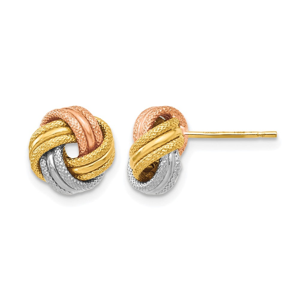 10K Yellow Rhodium White And Rose Knot Polished D/C Post Earrings